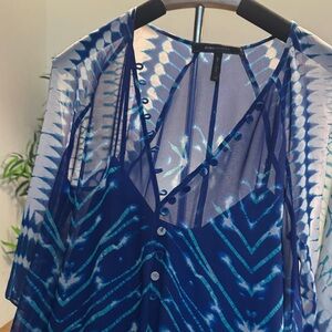 BCBGMaxAzria Blue and White Sheer Blouse